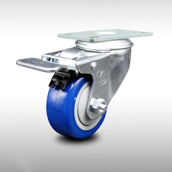 Service Caster 3.5 Inch SS Blue Polyurethane Top Plate Caster with Total Lock Brake SCC SCC-SSTTL20S3514-PPUB-BLUE - main